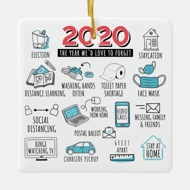 Quarantine Christmas COVID Year 2020 Commemorative Ceramic Ornament (Front)