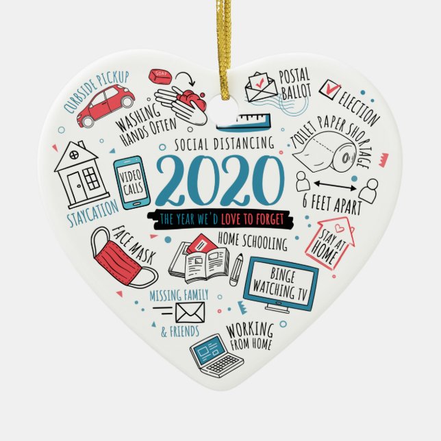 Quarantine Christmas Funny 2020 Commemorative Ceramic Ornament (Front)