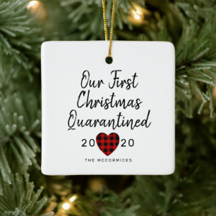 Quarantine Christmas Hand Lettered Family Name Ceramic Ornament