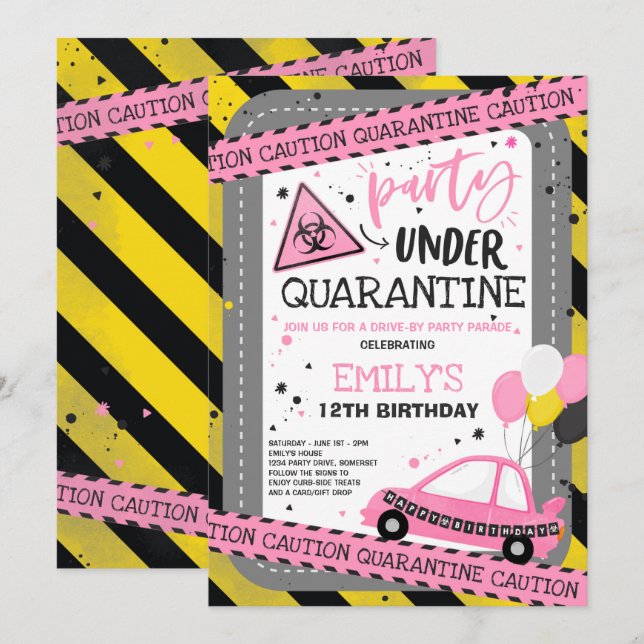 Quarantine Drive-By Birthday Party Parade Invitation (Front/Back)