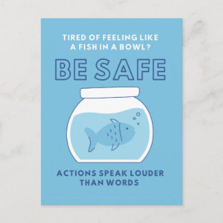 Quarantine Lock Down Fish In a Bowl Be SAFE Blue Postcard