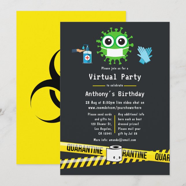 Quarantine Virtual Birthday Party Invitation (Front/Back)