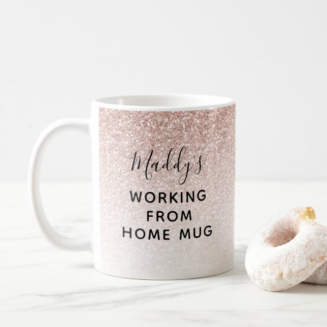 Quarantine working From Home Custom Pink Glitter Coffee Mug (With Donut)