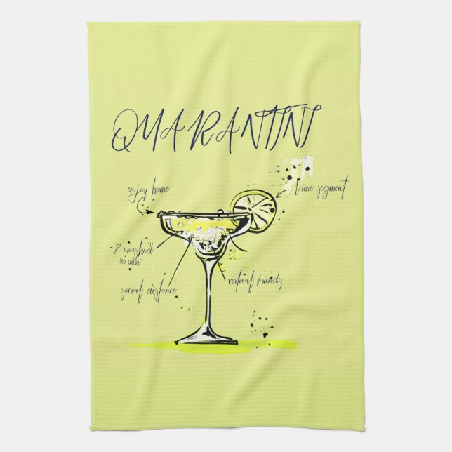 Quarantini Covid Social Isolation Cocktail Recipe Kitchen Towel (Vertical)