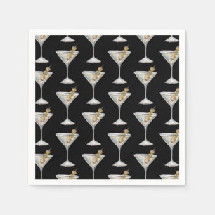 Quarantini Martini Cocktail Pattern Black Napkin