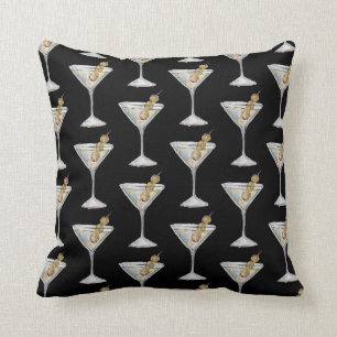 Quarantini Martini Cocktail Pattern Black Throw Pillow