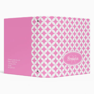 Quarter circle patterned pink white name folder binder