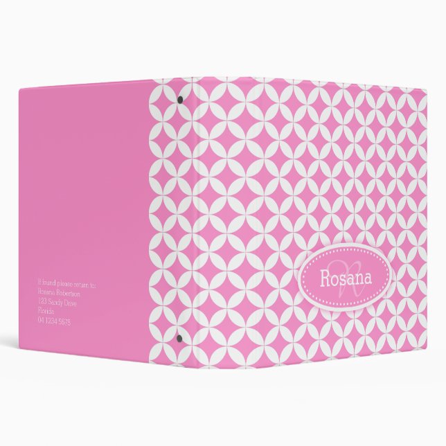 Quarter circle patterned pink white name folder binder (Background)