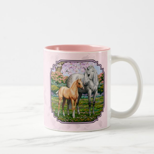 Quarter Horse Mare and Foal Pink Two-Tone Coffee Mug (Right)