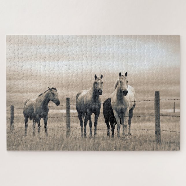 Quarter Horses On Canadian Prairie Jigsaw Puzzle (Horizontal)