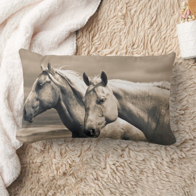 Quarter Horses On Canadian Prairie Lumbar Pillow (Blanket)