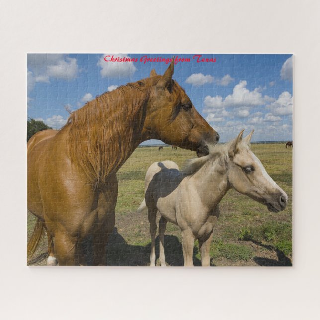 Quarter Horses Texas.Christmas Greetings Jigsaw Puzzle (Horizontal)