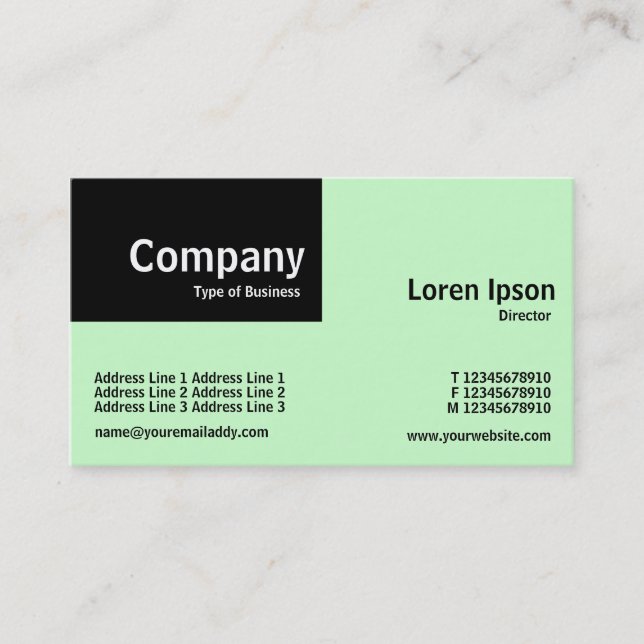 Quarter Patch - Black and Pale Green (CCFFCC) Business Card (Front)