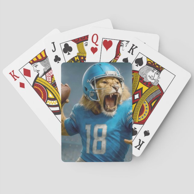 Quarterback #18 Lion Football Player Playing Cards (Back)
