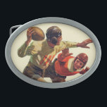 Quarterback Pass Oval Belt Buckle<br><div class="desc">Artist: Maurice Bower | Quarterback Passing Football</div>