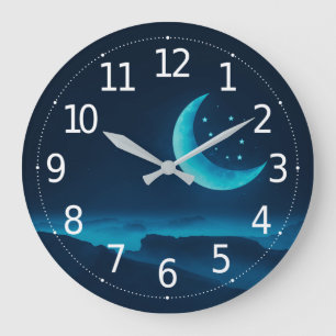 Quartier bleu Lune et Montagnes Horloge murale