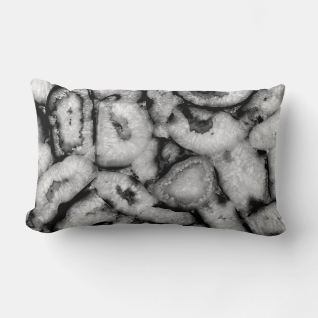 Quartz Agate Geode Black White gemstones  Lumbar Pillow (Front)