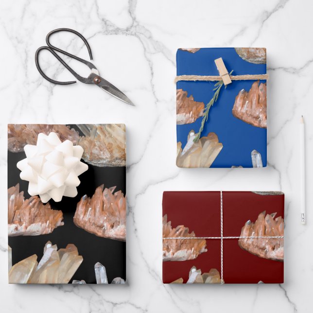 Quartz crystals gemstone rocks geology picture wrapping paper sheet (Front)