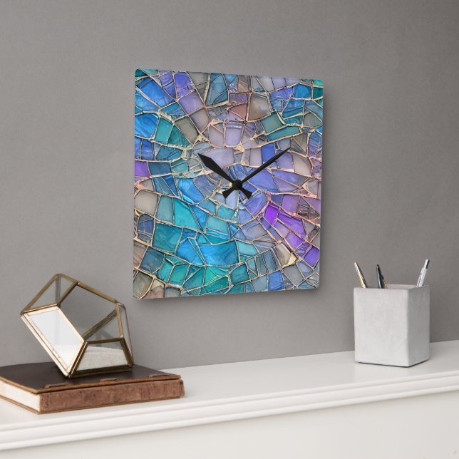 Quartz Pattern Stained Glass Square Wall Clock (Office)