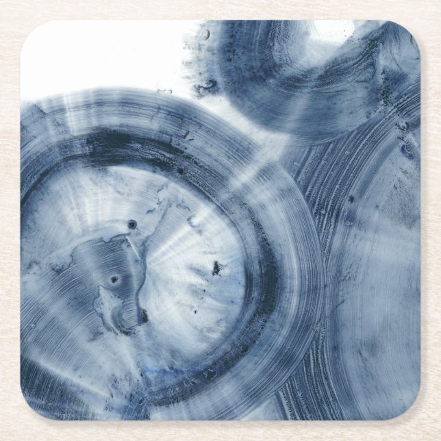 Quasars - Inky Blue Circles Square Paper Coaster (Front)