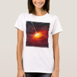 Quasars. T-Shirt<br><div class="desc">Artist's concept of Quasars. Quasars are bright, energetic regions around giant, active black holes in galactic centres. Although immensely powerful and visible across billions of light years, quasars are actually quite tiny, at least compared to an entire galaxy. Quasars span a few light years, and their inner areas casting out...</div>