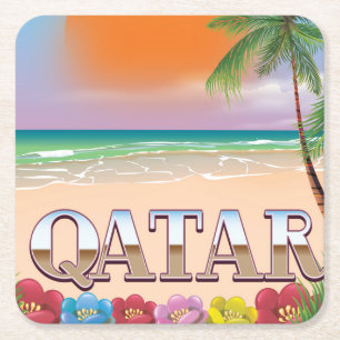Quatar travel poster square paper coaster