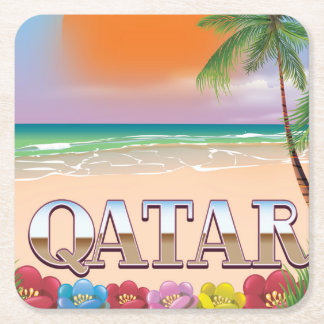 Quatar travel poster square paper coaster