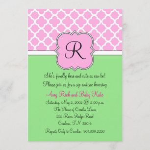Quatrafoil Monogram Sip and See Baby Invitation