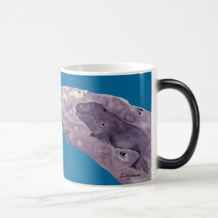 Quatre bébés de baleine grise et tasse
