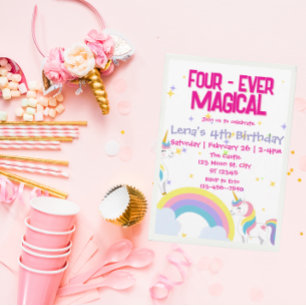 Quatre Ever Magique Unicorne Invitation Anniversai