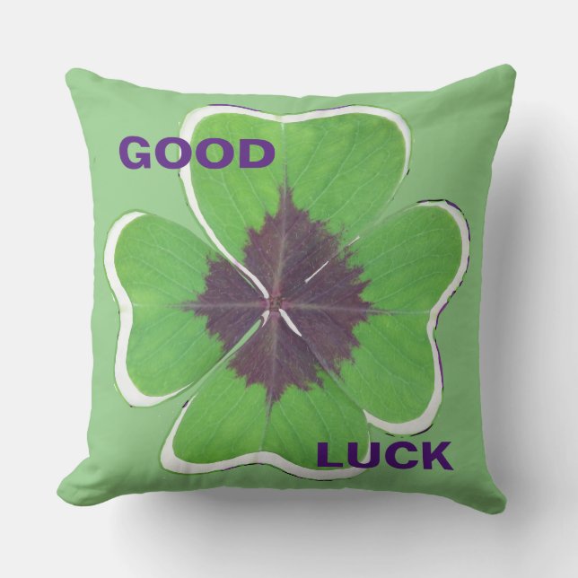 Quatre Feuilles Clover Bon Luck Jeu Oreiller (Recto)