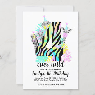 Quatre jamais sauvage 4th Wild Birthday invitation