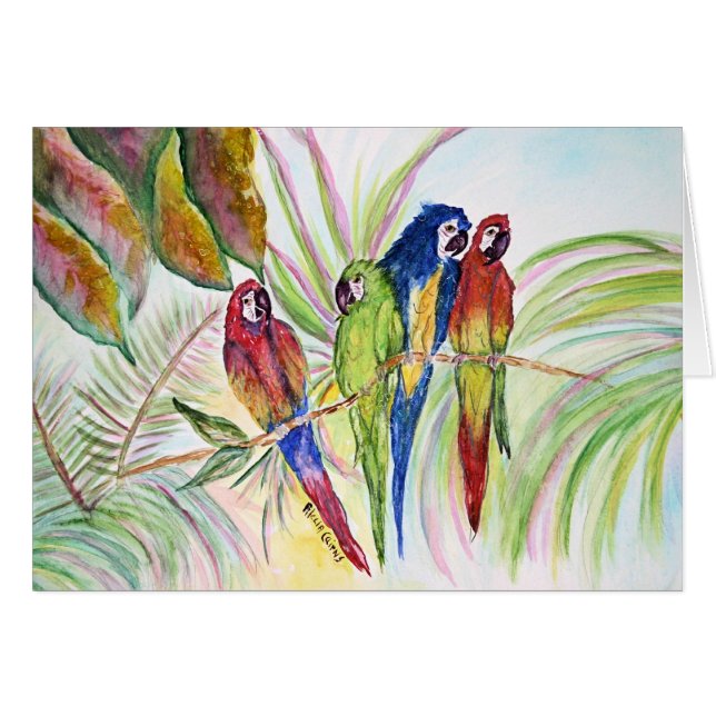 Quatre perroquets se reposant dans un arbre (Devant horizontal)