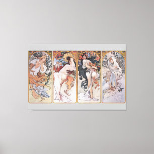 Quatre Saisons, Mucha Impression sur toile Faux