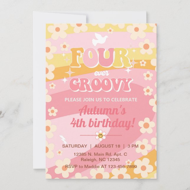 Quatre Super fille invitation de 4ème anniversaire (Devant)