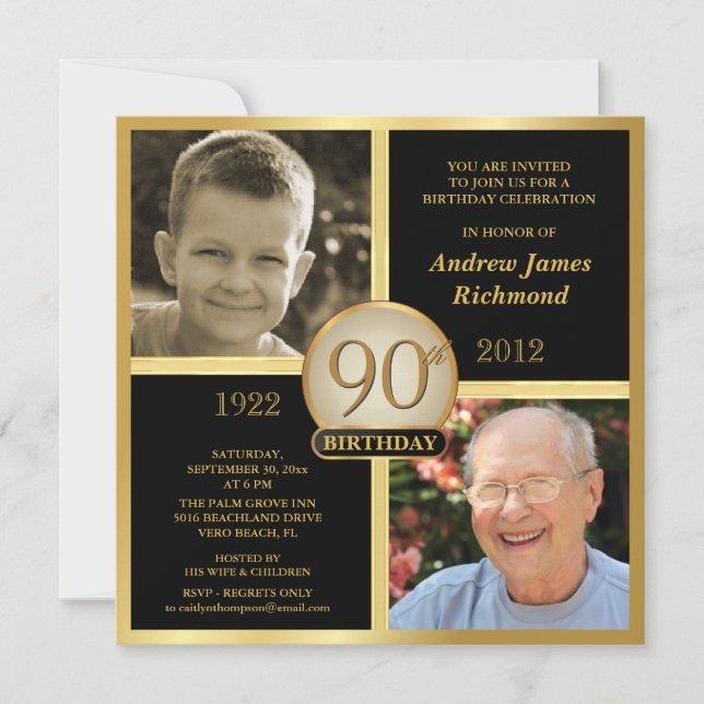 quatre-vingt-dixième Invitations d'anniversaire (Devant)
