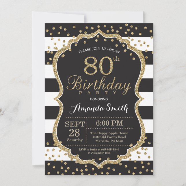 quatre-vingtième Invitation d'anniversaire. Noir (Devant)
