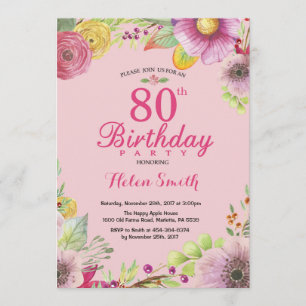 Quatre-vingtième invitation florale d'anniversaire