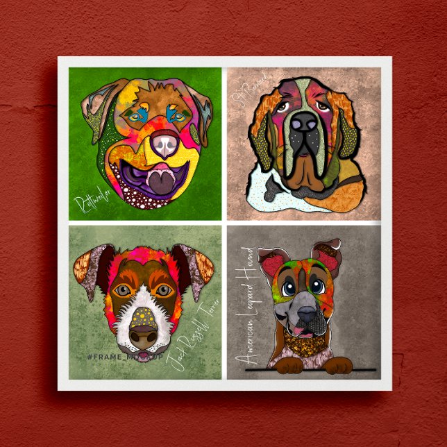 Quatre visages de chien moche unique affiche d'art (Créateur téléchargé)