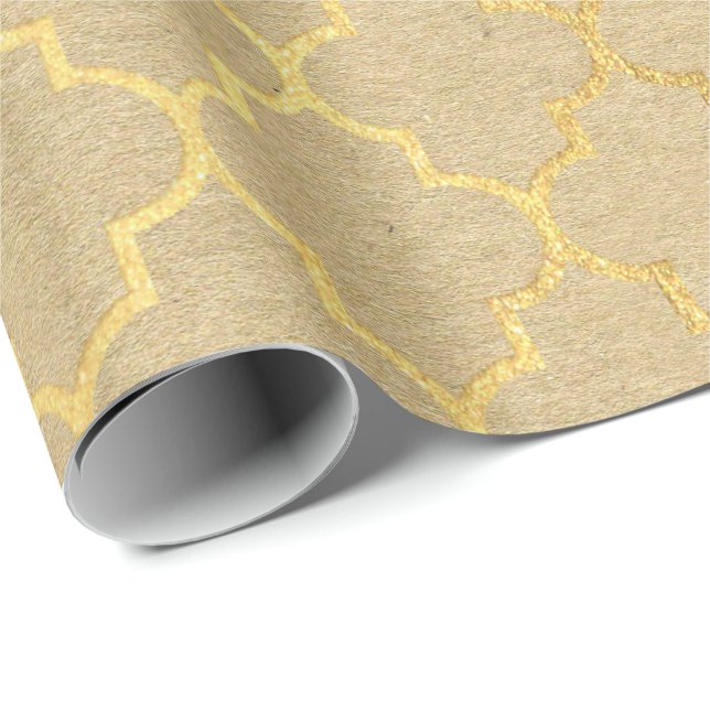 Quatrefoil Art Deco Kraft Gold Elegant Minimal Wrapping Paper (Roll Corner)