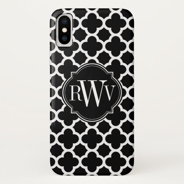 Quatrefoil Black and White Pattern Monogram Case-Mate iPhone Case (Back)