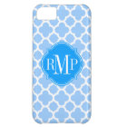 Quatrefoil Bleu clair et Motif blanc Monogramme