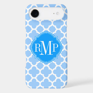 Quatrefoil Bleu clair et Motif blanc Monogramme