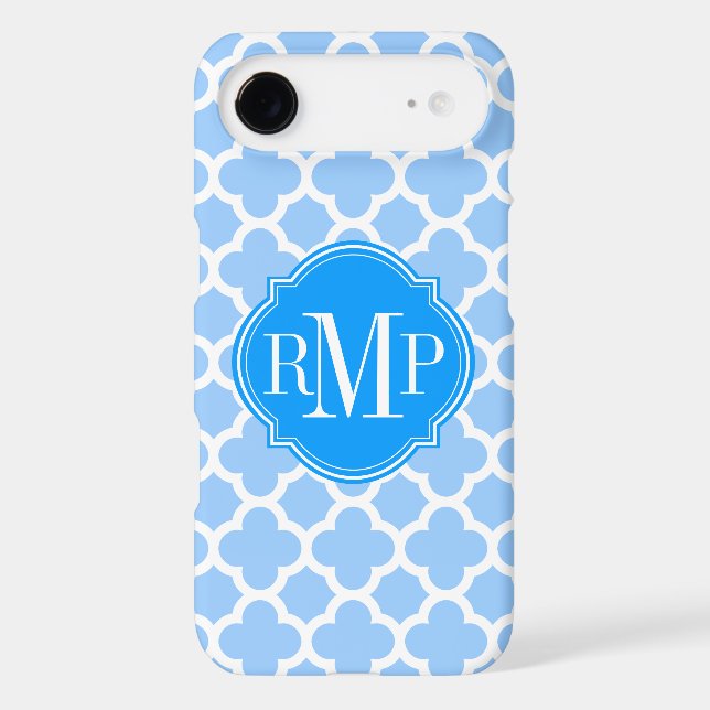 Quatrefoil Bleu clair et Motif blanc Monogramme (Verso)