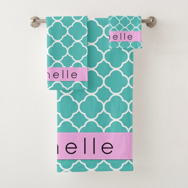 Quatrefoil Bleu, Trellis Marocain, Votre Nom (En situation)