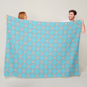 Quatrefoil blue and grey fleece blanket