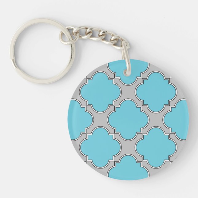 Quatrefoil blue and grey keychain (Front)