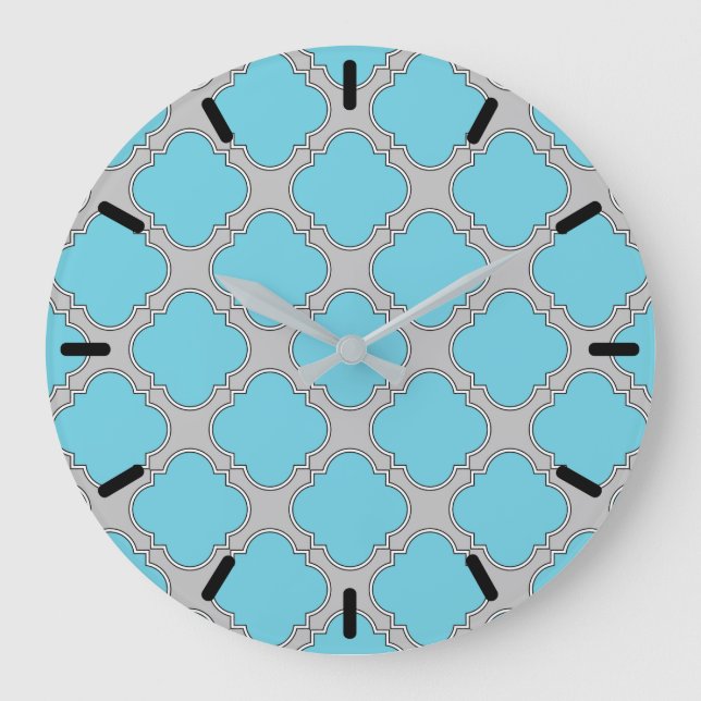 Quatrefoil blue and grey large clock (Front)