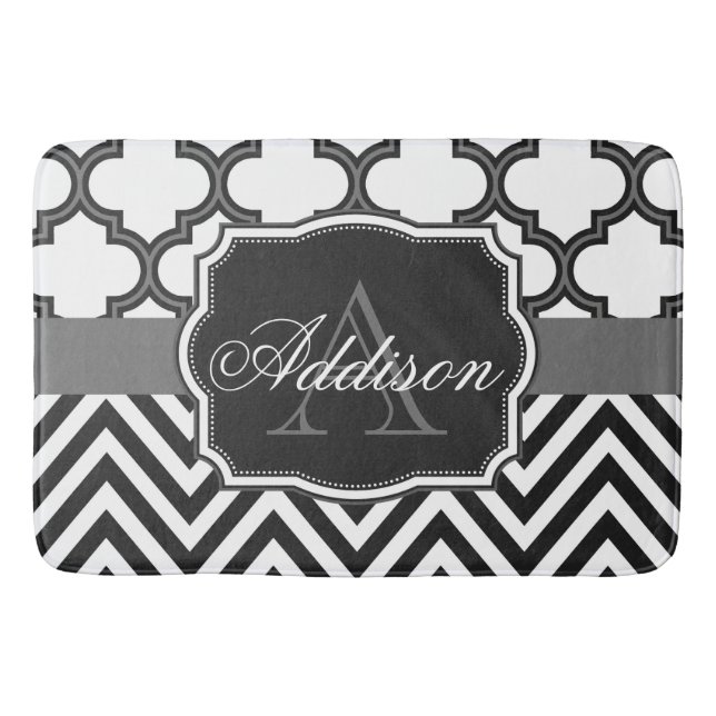 Quatrefoil Chevron Monogram Bath Mat (Front)
