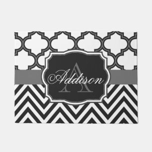 Quatrefoil Chevron Monogram Doormat